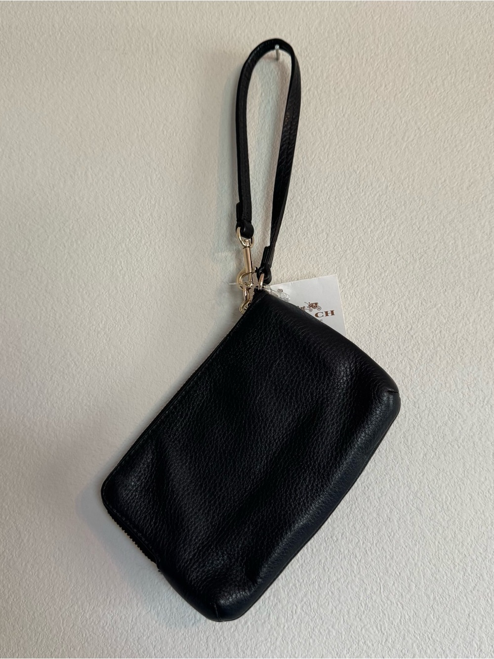 Coach Black Pebbled Leather Double Zip Wristlet with Gold Hardware - Picture 2 of 5